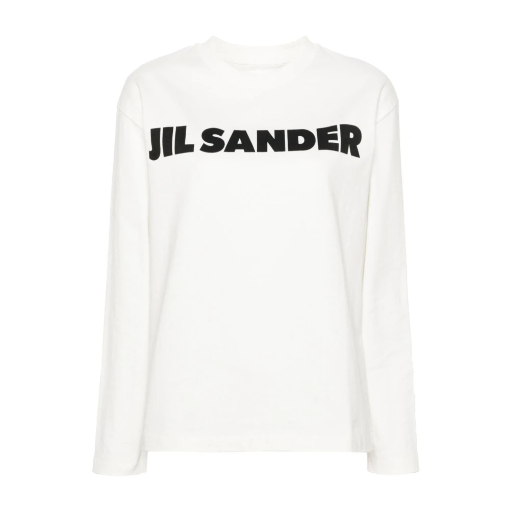 Jil Sander Kvinno Vit Toppar Dam, Xs, Bomull, Logotryck Bomull T-Shirt