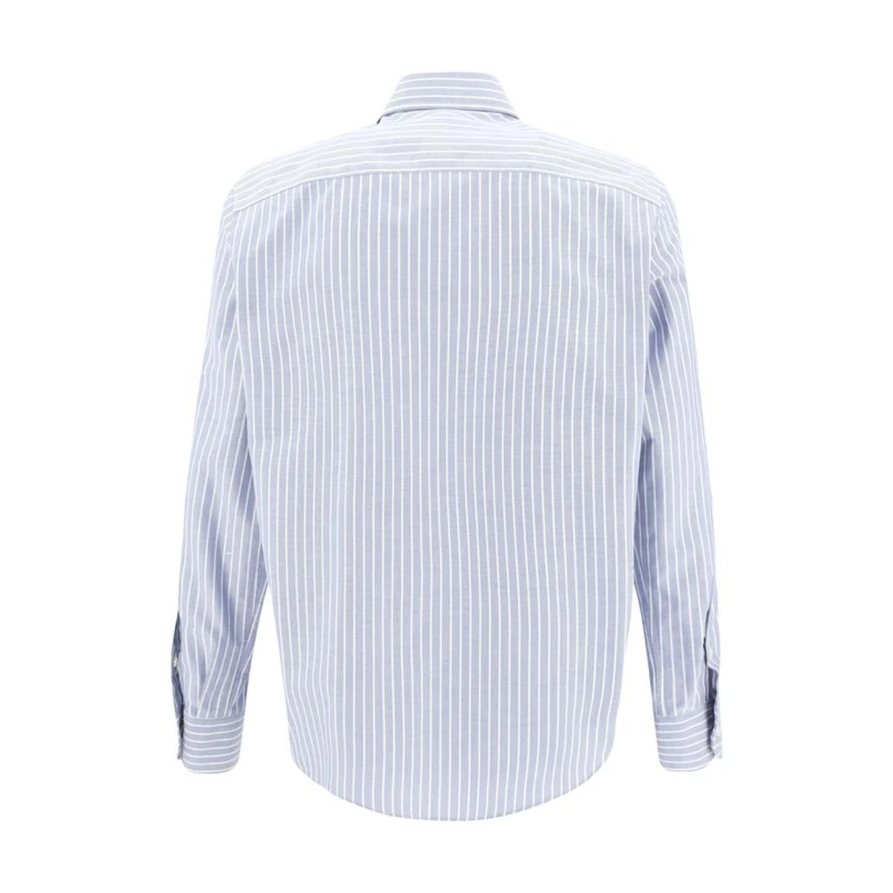 Valentino Gestreept katoenen overhemd met geborduurd logo Blue Heren