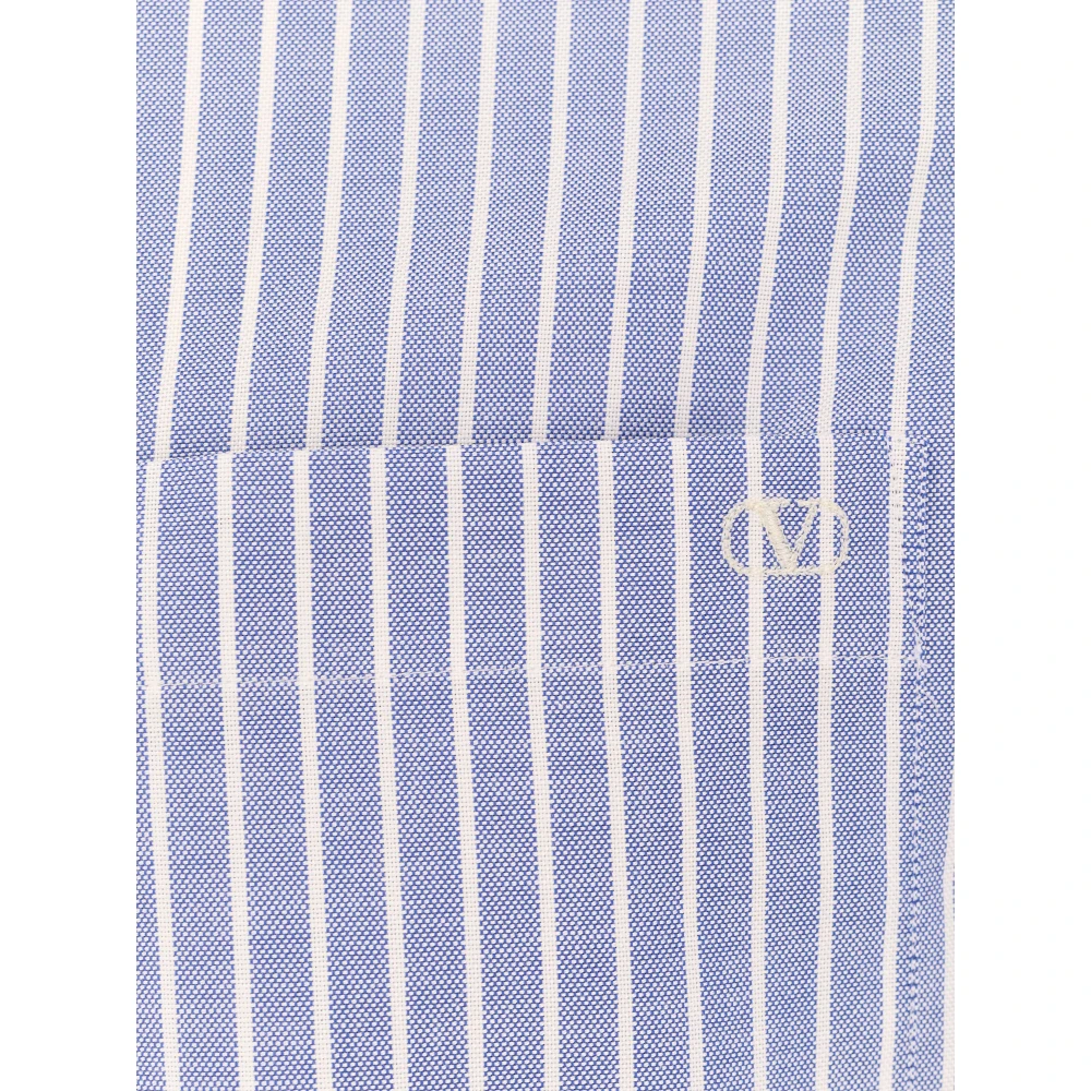 Valentino Gestreept katoenen overhemd met V-logo Blue Heren