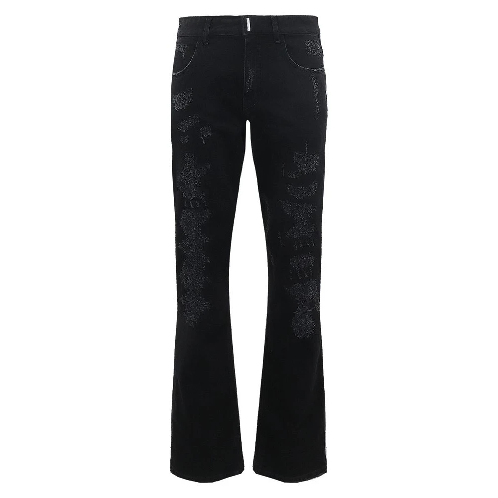 Givenchy Men's Black Flare Jeans, W31, Logo-Plaque Distressed Straight Jeans
