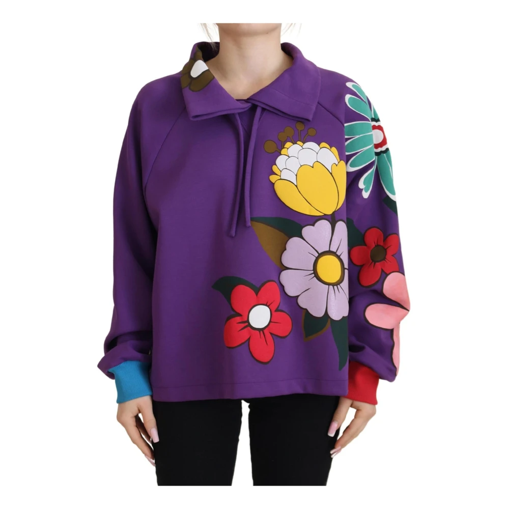 Dolce & Gabbana Women's Purple Flower Print Pullover Sweatshirt