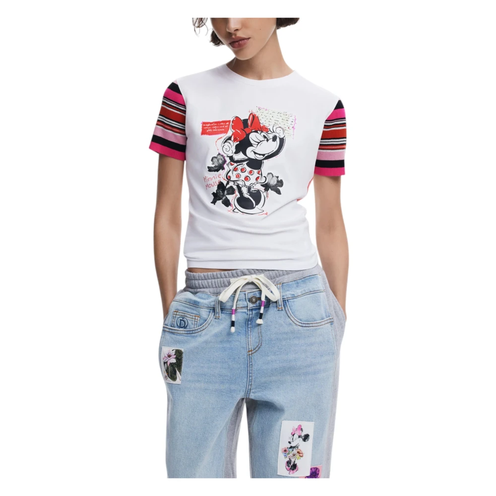 Desigual Wit Print Korte Mouw T-shirt White Dames