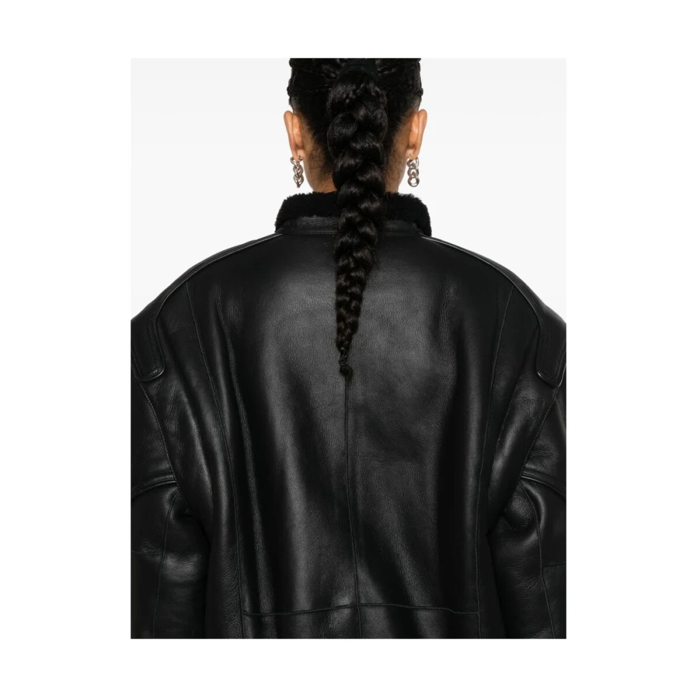 IRO Shearling Trim Leren Jas Black Dames