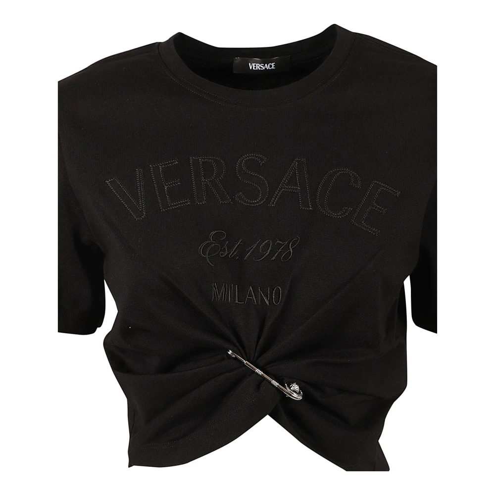 Versace Zwarte T-shirts en Polos met Milano Logo Black Dames