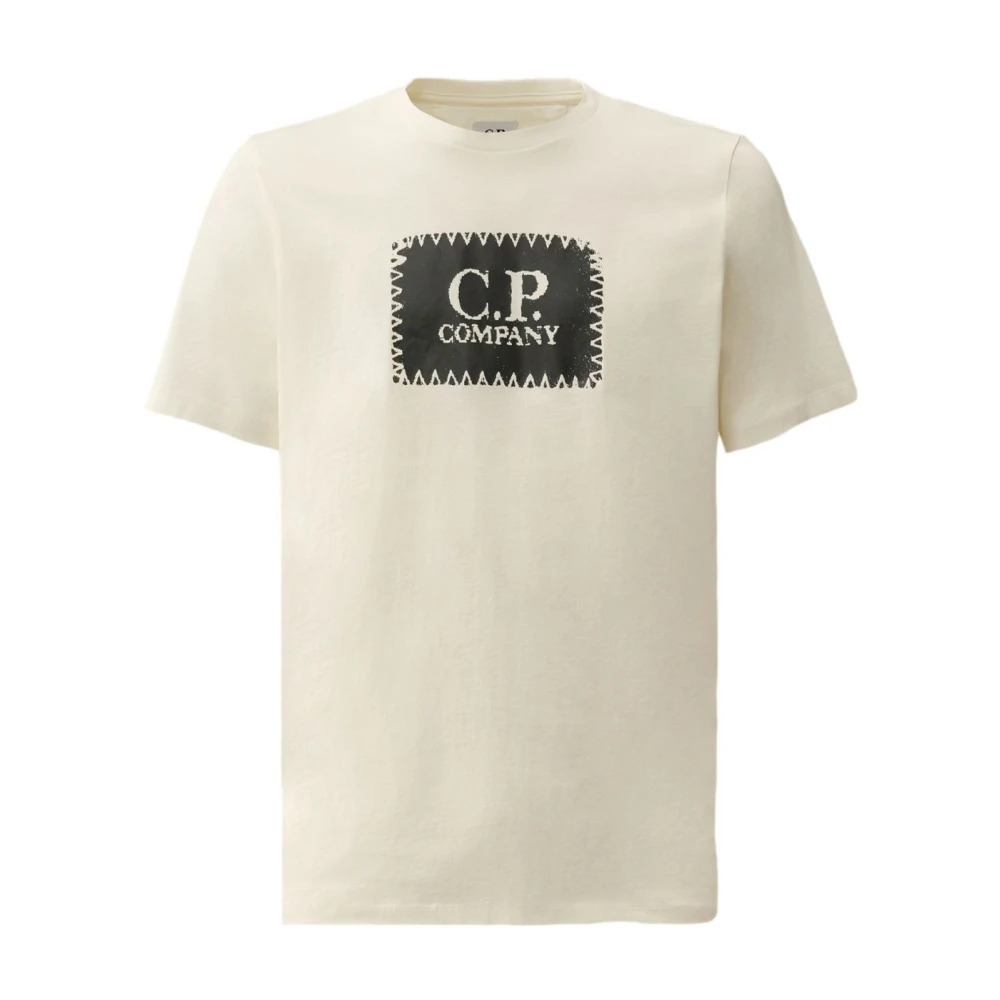 C.p. Company Men's Gray T-Shirts, Xl, White Jersey Logo Label T-Shirt