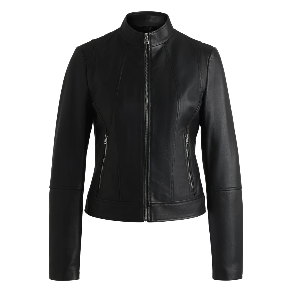 Hugo Boss Moderne Leren Jas met Gestikte Panelen Black Dames