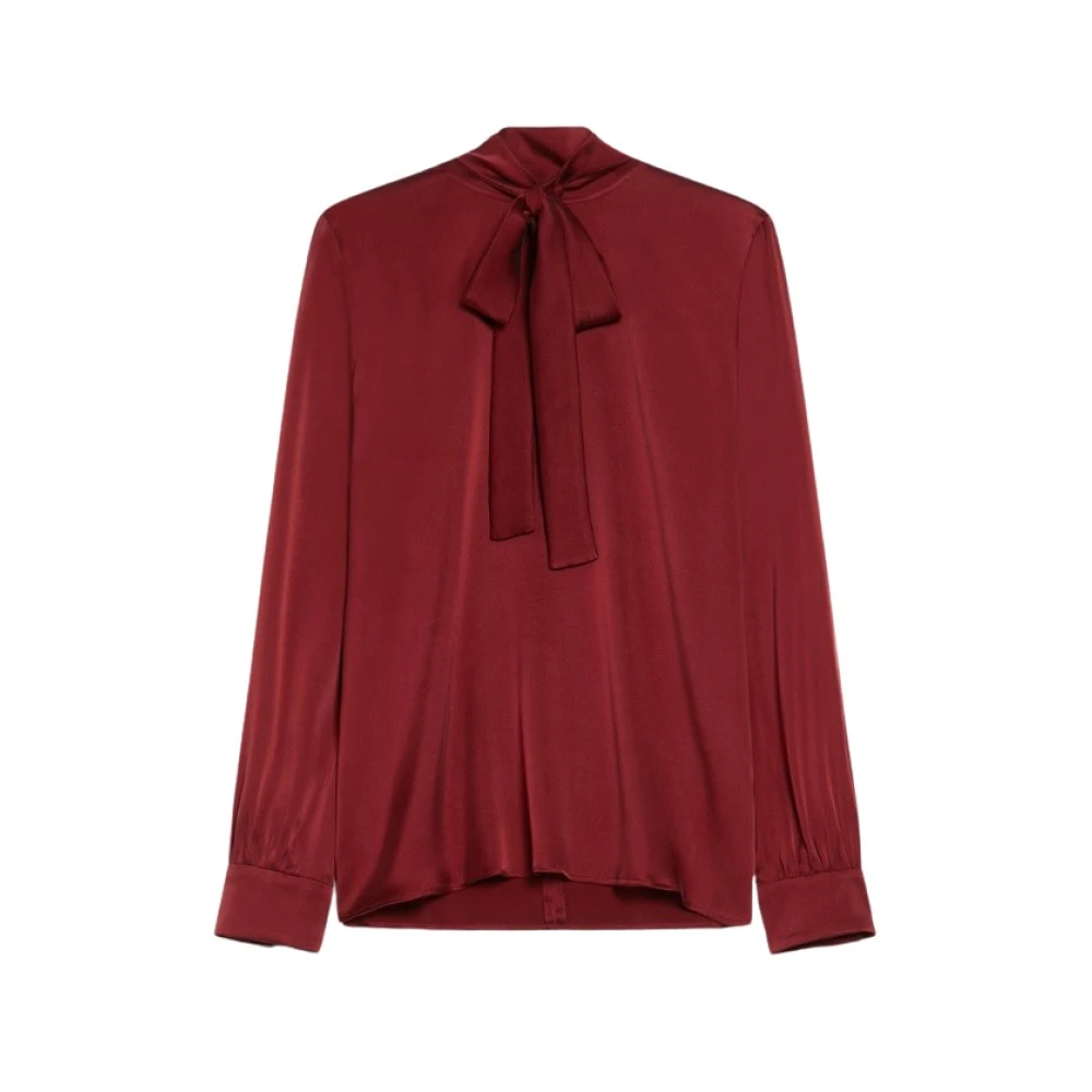Max Mara Studio Zijden satijnen overhemd met foulard kraag Red Dames