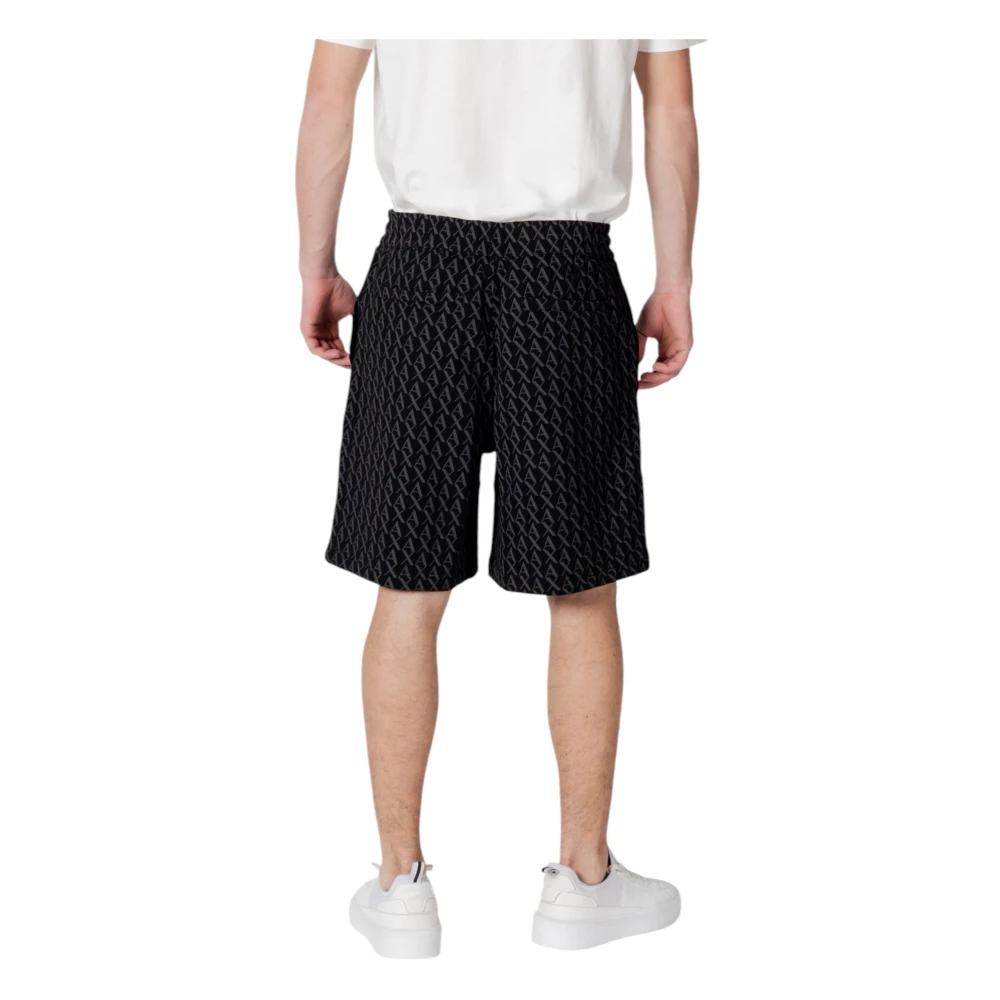 Armani Exchange Zwarte Print Katoen Kant Shorts Black Heren