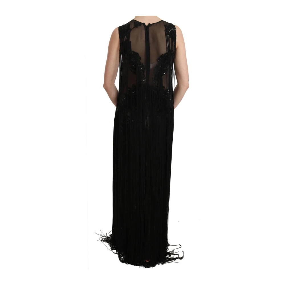 John Richmond Doorschijnende Maxi Jurk met Franje Black Dames