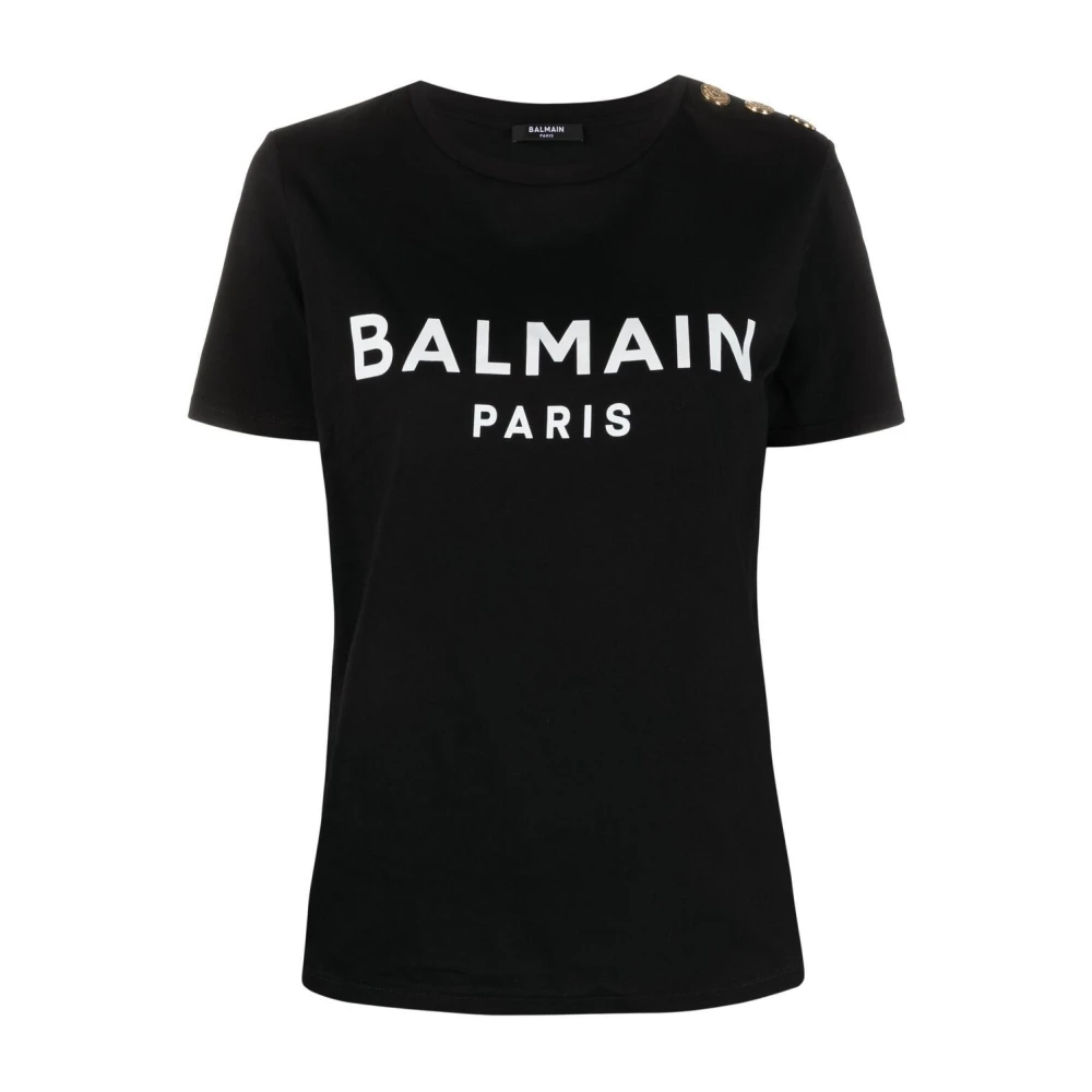 Balmain Zwart Logo Print T-Shirt Vrouwen Black Dames