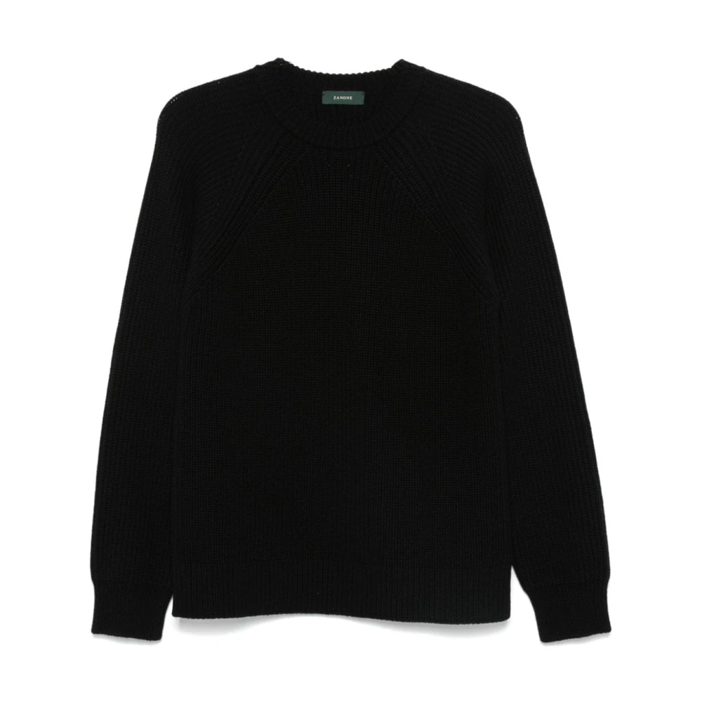 Zanone Zwart Crewneck Raglan Slim Fit Trui Black Heren