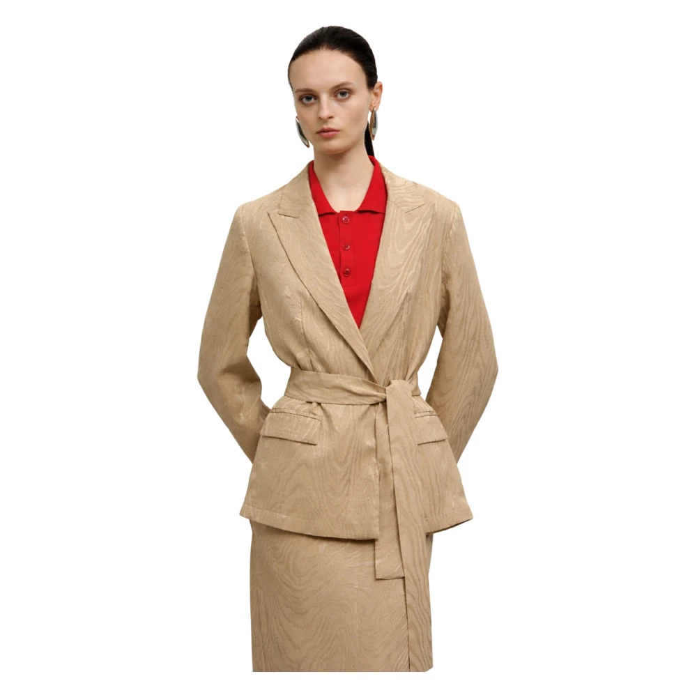 Erika Cavallini Women's Beige Blazers, M, Loose Viscose Moiré Jacket