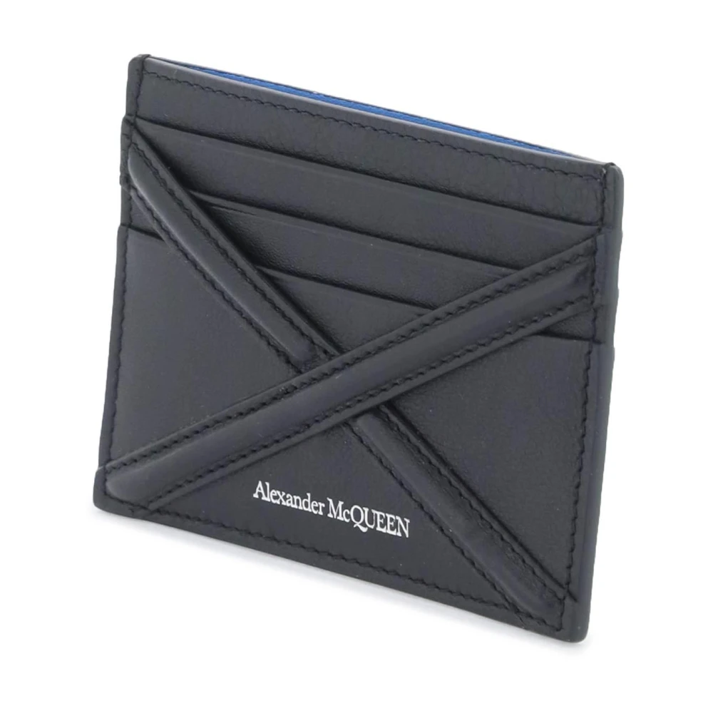 alexander mcqueen Leren Cardholder met Harnas Detail en Logo Print Black Heren