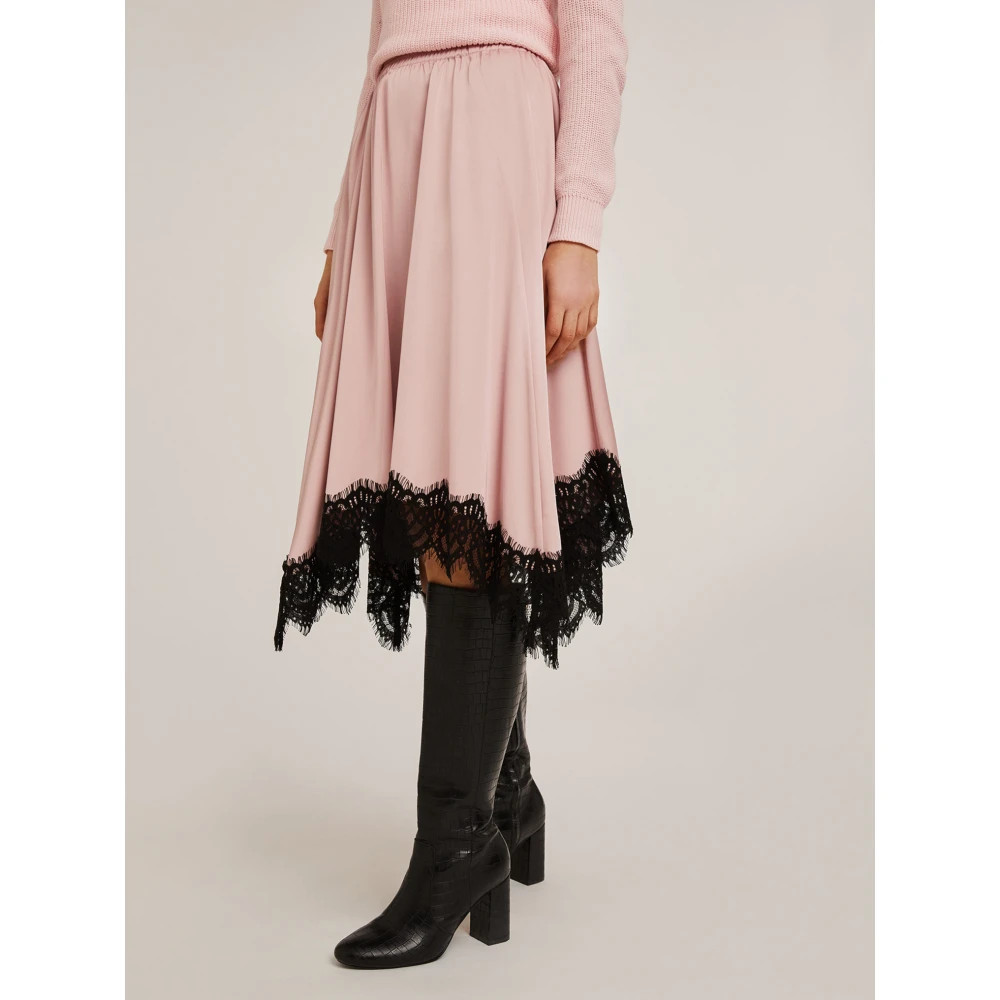 Motivi Satijnen rok met kanten rand Pink Dames