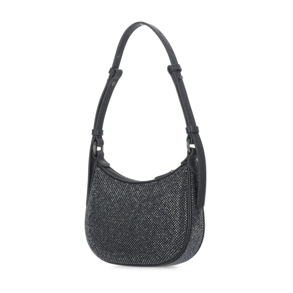 pinko Zwarte leren schoudertas met strass Black Dames