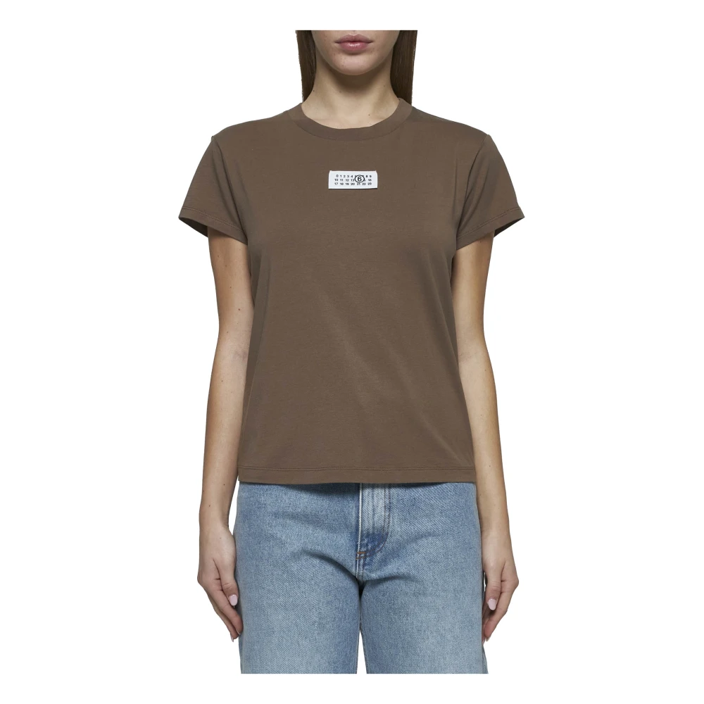 MM6 Maison Margiela Katoenen T-shirt met Logoborduursel Brown Dames