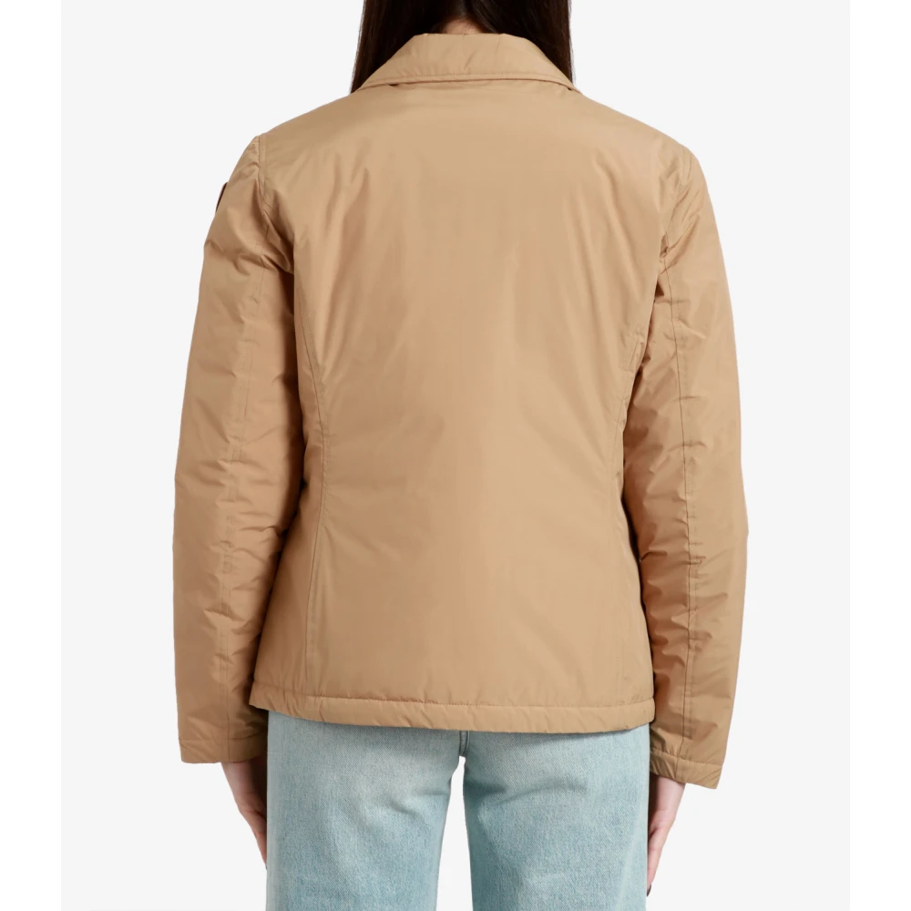 Blauer Korte Nylon Donsjas Kameel Brown Dames