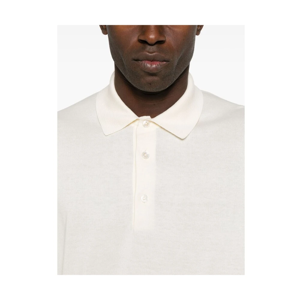 Tom Ford Beige Polo Kraag Gebreide Trui White Heren