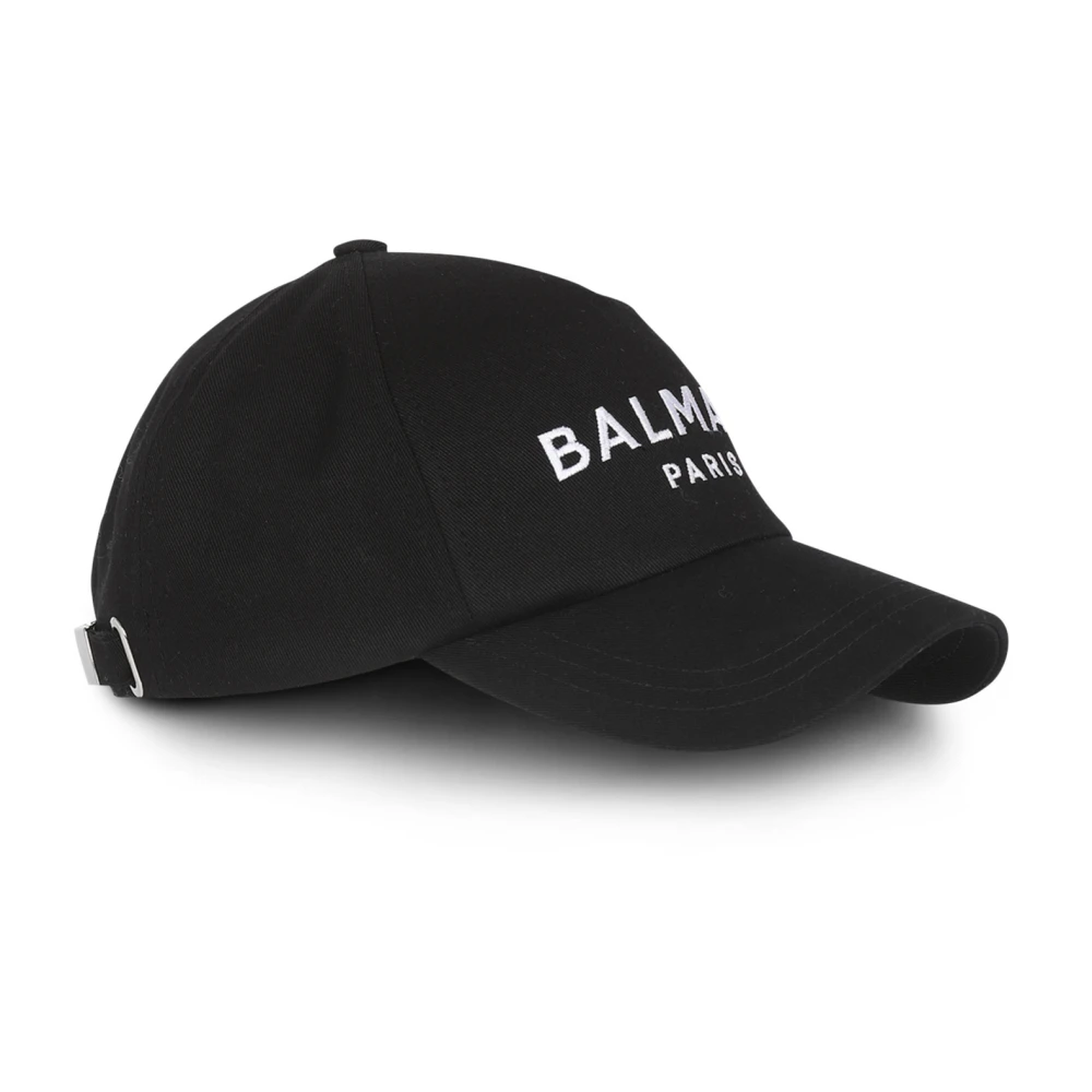 Balmain Katoenen pet met Parijs borduursel Black Heren