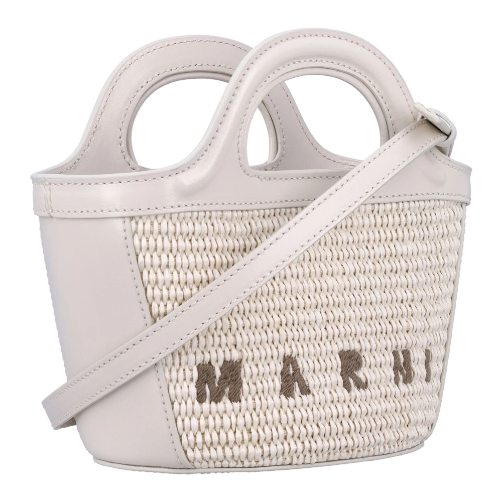 Marni Tropicalia Micro Tas met Rafia Panelen Beige Dames