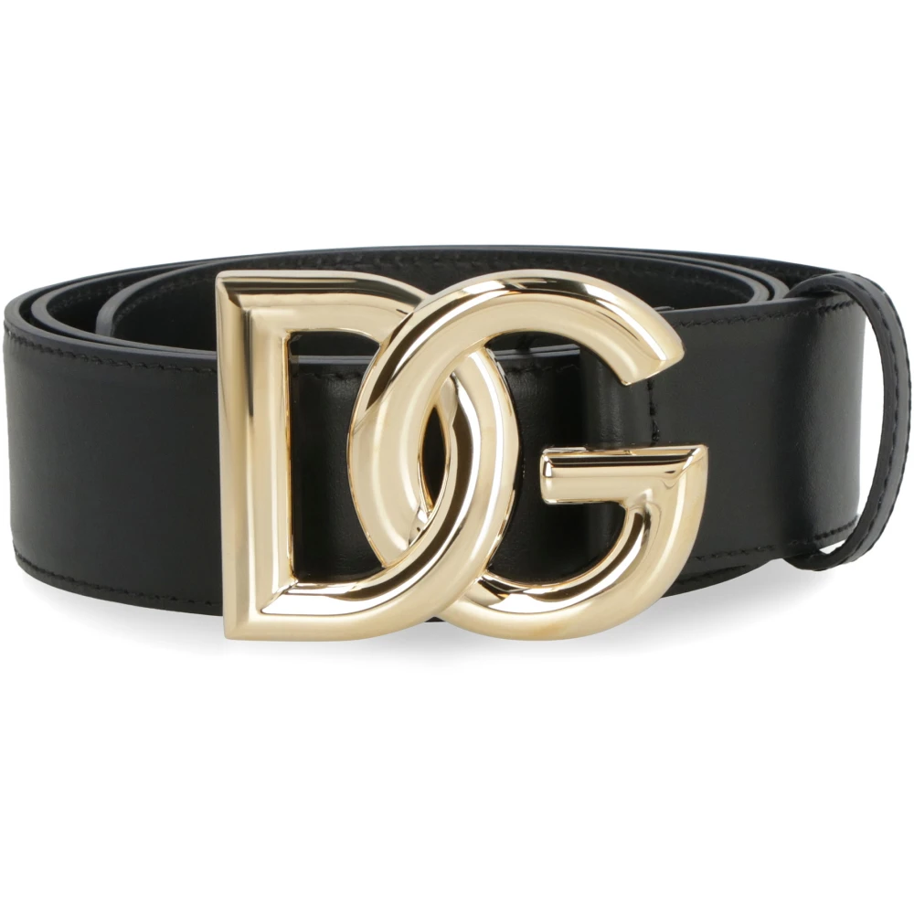 Dolce & Gabbana Leren Riem met goudkleurige metalen gesp Black Dames