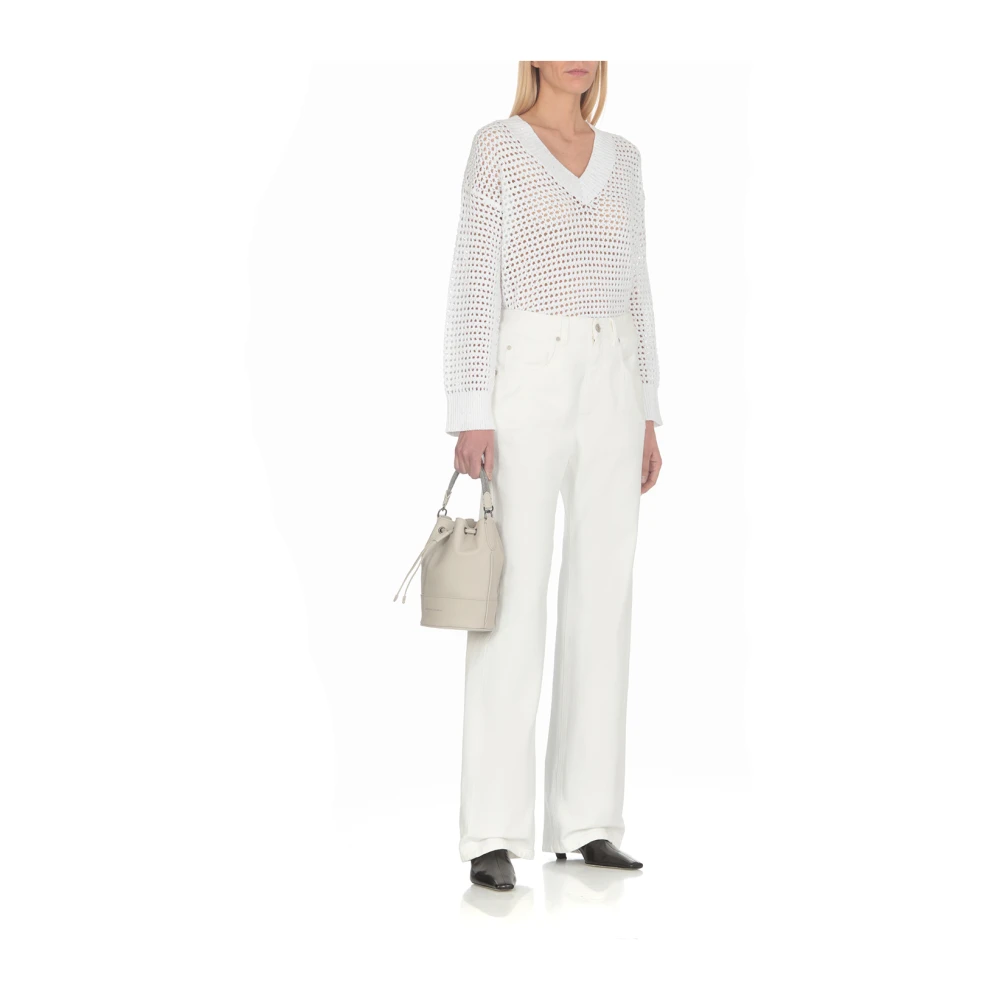 BRUNELLO CUCINELLI Witte Katoenen Trui met Pailletten White Dames