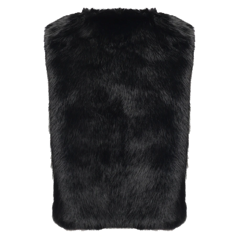 V73 Zwarte Bont Mouwloze Jas Black Dames