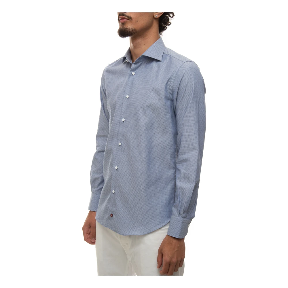 Càrrel Micro Print Jurk Hals Shirt Blue Heren