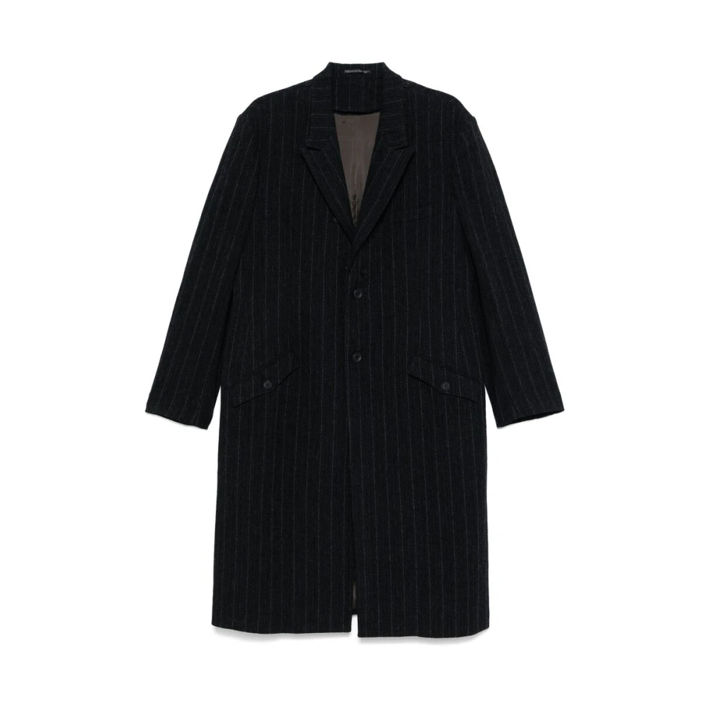 Yohji Yamamoto Zwarte wollen jas met krijtstreep Black Heren