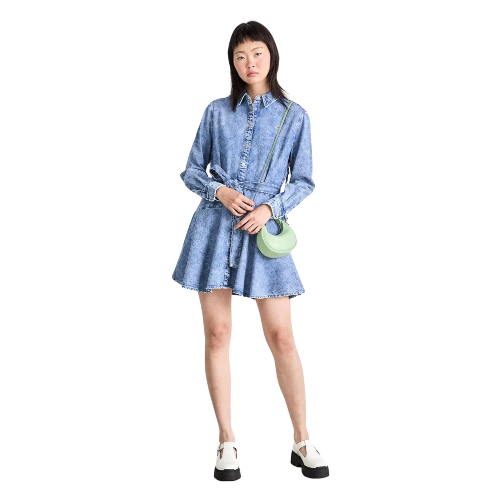 Tommy Hilfiger Denim Chambray Jurk Lange Mouwen Blue Dames