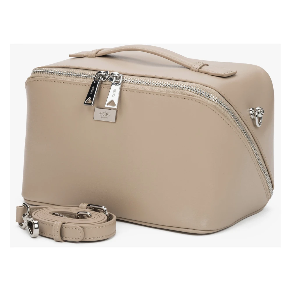 Estro Dames Beige & Grijs Leren Compacte Make-up Tas Beige Dames