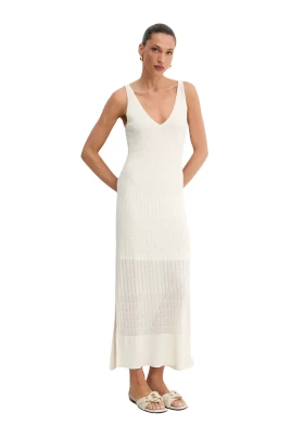 Beige Maxi Klänning, Figurnära Elegans