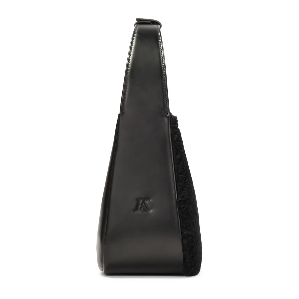 Kazar Studio Zwarte leren en schapenwollen schoudertas Black Dames