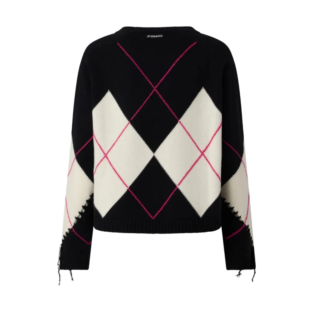 Pinko , Round-Neck Knitwear, Female, Black, Xs, Berna Pull Argyle Traforato