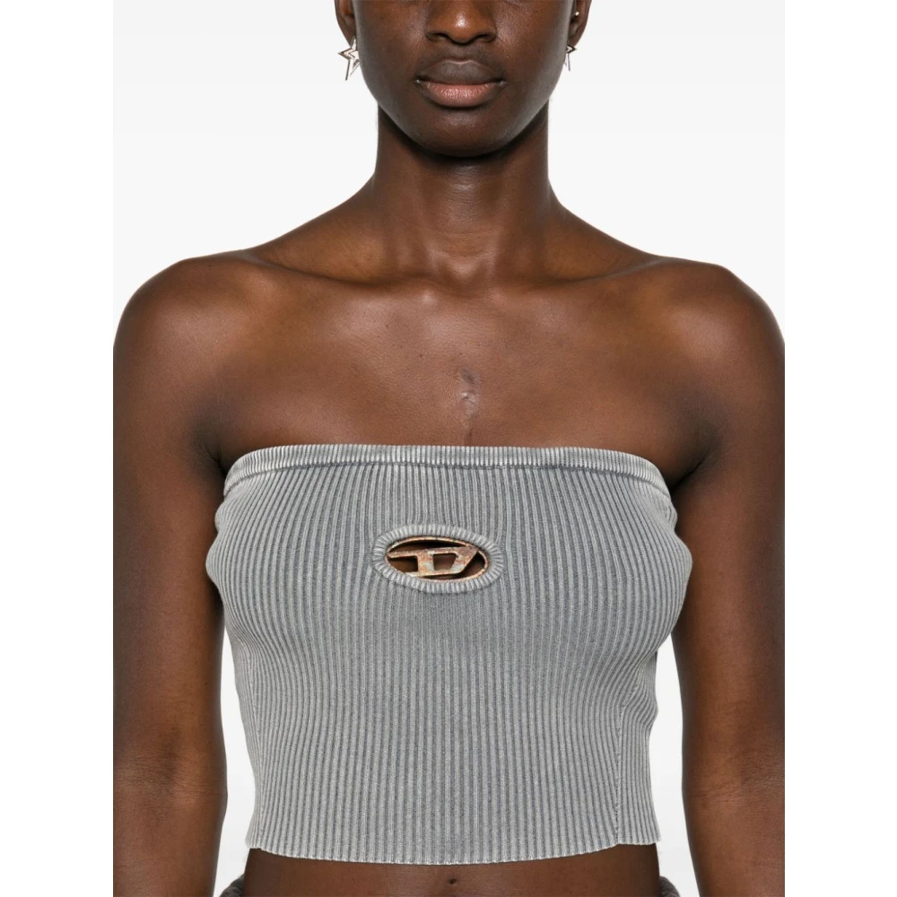 Diesel Gebreide Crew Neck Sweater Licht Grijs Gray Dames
