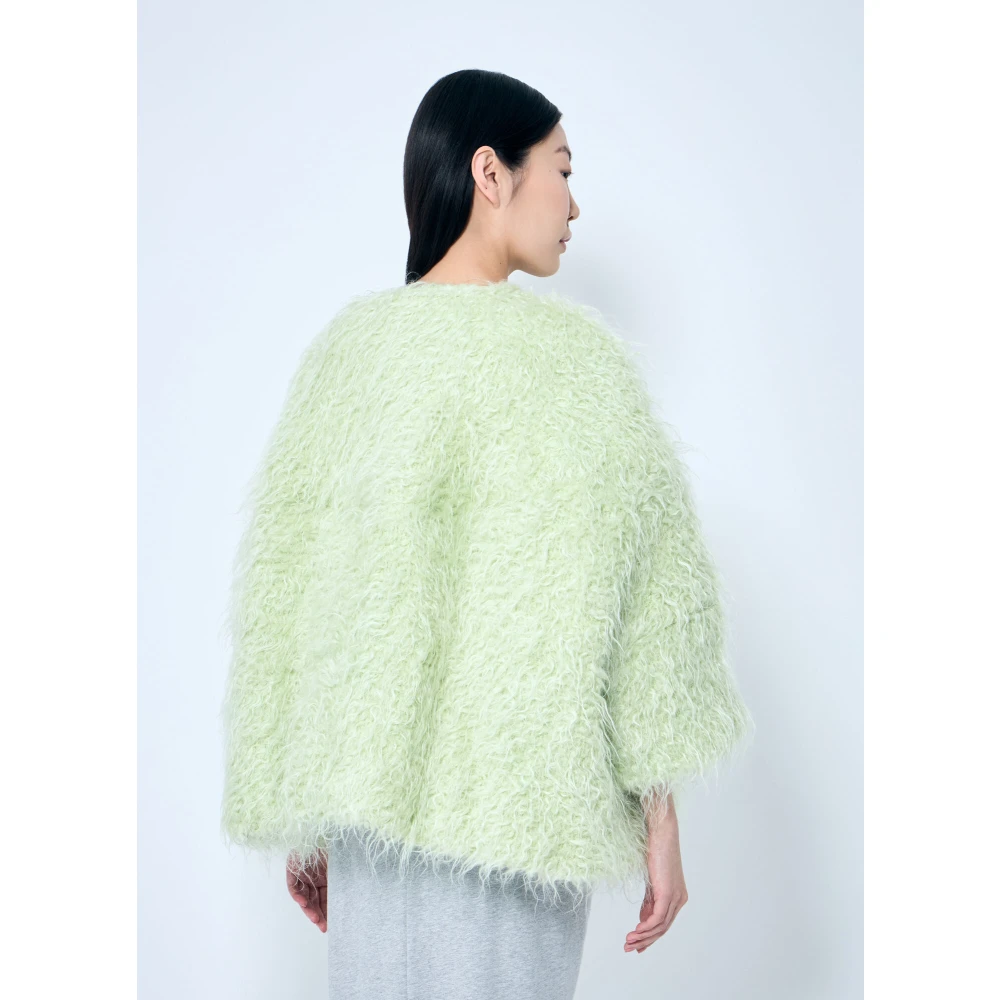Dries Van Noten Faux Fur Jack Crewneck Lange Mouwen Green Dames