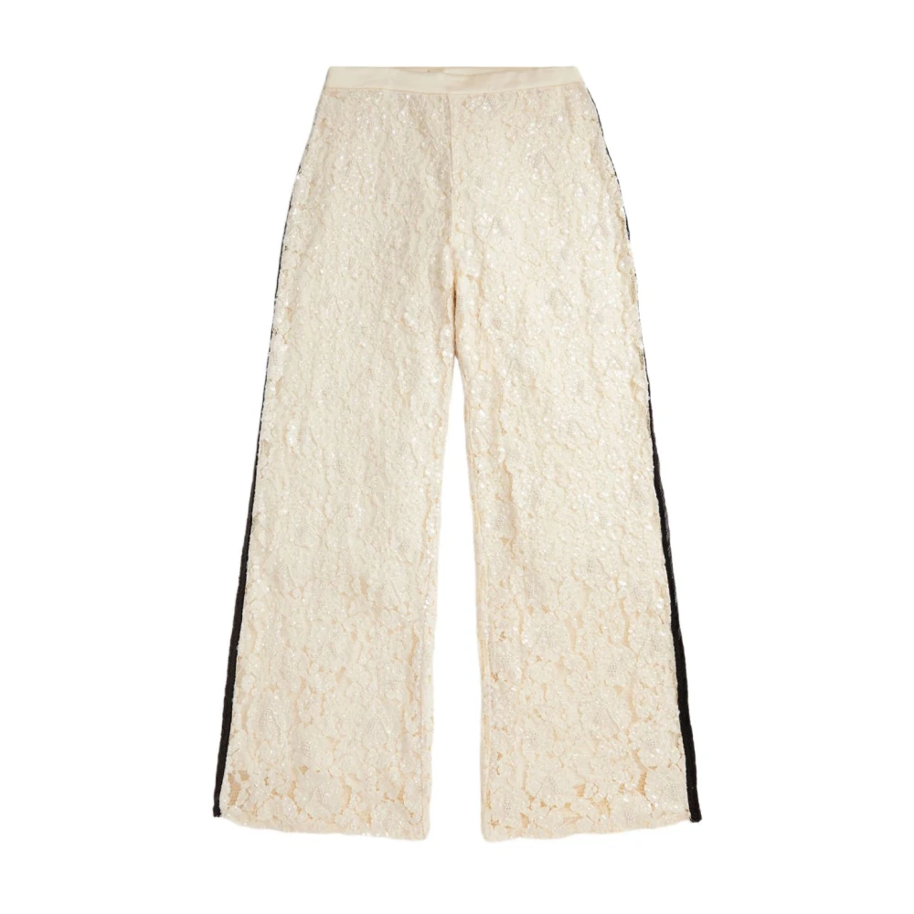 Polo Ralph Lauren Women's Beige Wide Trousers, S, Floral Lace Wide Trousers