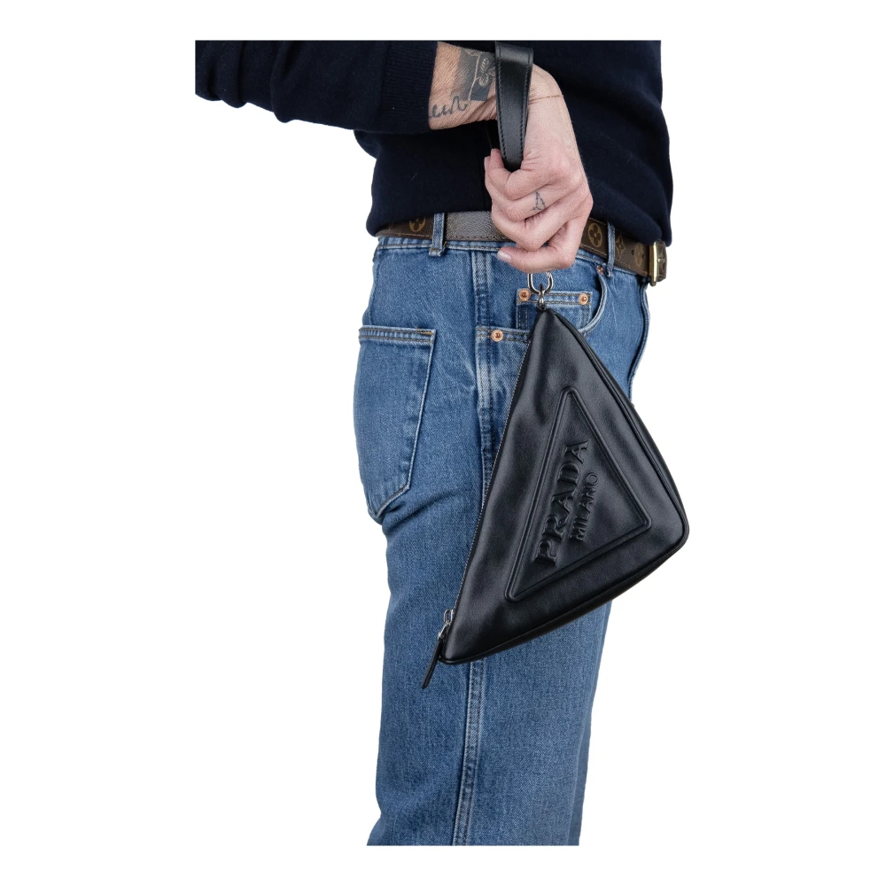 Prada Leren handtas met rits Black Dames