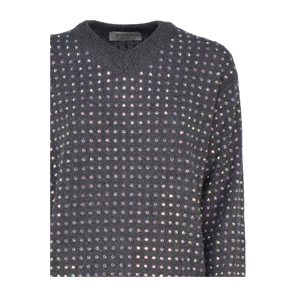 SPORTMAX Rhinestone Embellished Grey Sweater Gray Dames