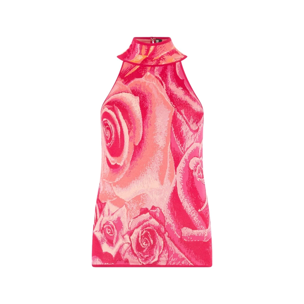 Roberto Cavalli Garden Rose Print Halterneck Top - Female - Sleeveless Tops - Pink - M - Tops
