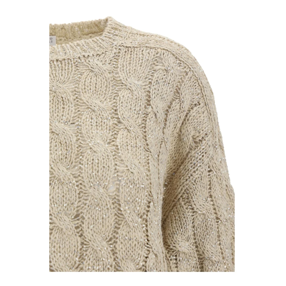 BRUNELLO CUCINELLI Pailletgevlochten Crewneck Sweater Vrouwen Beige Heren