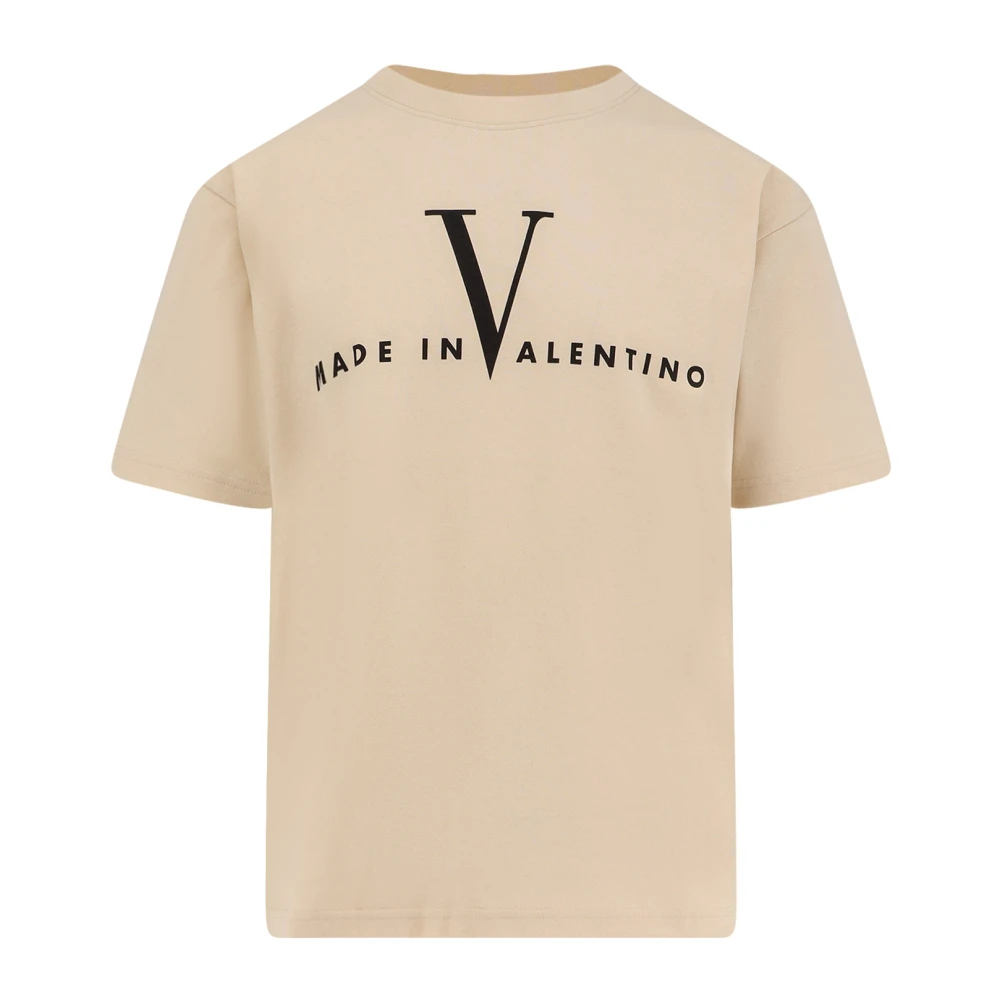 Valentino Mannelijk Beige Tops Heren, S, Katoen, Katoenen T-Shirt Met Made In Print
