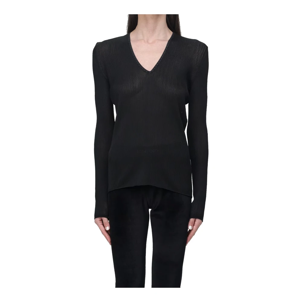 Tom Ford Zwart Sheer Fine-Ribbed Topwear Aw24 Black Dames