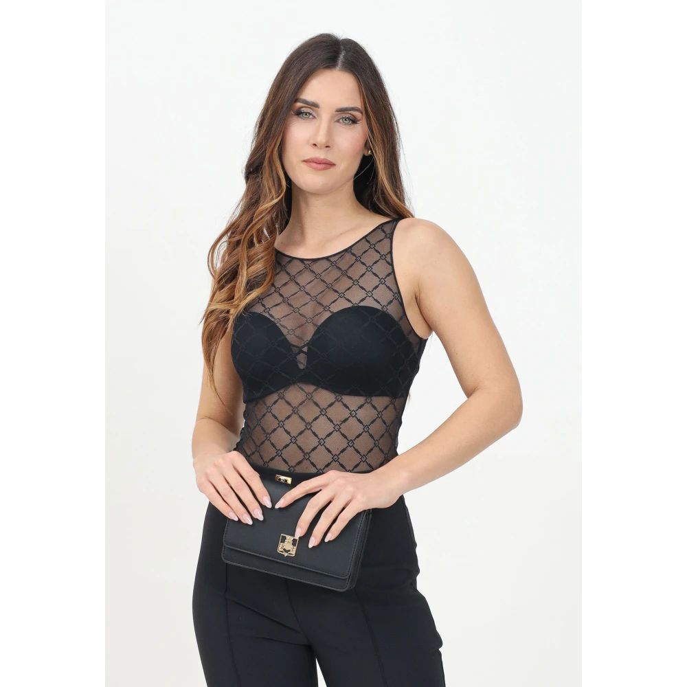 Elisabetta Franchi Zwart Jacquard Mesh Top Elegant Black Dames