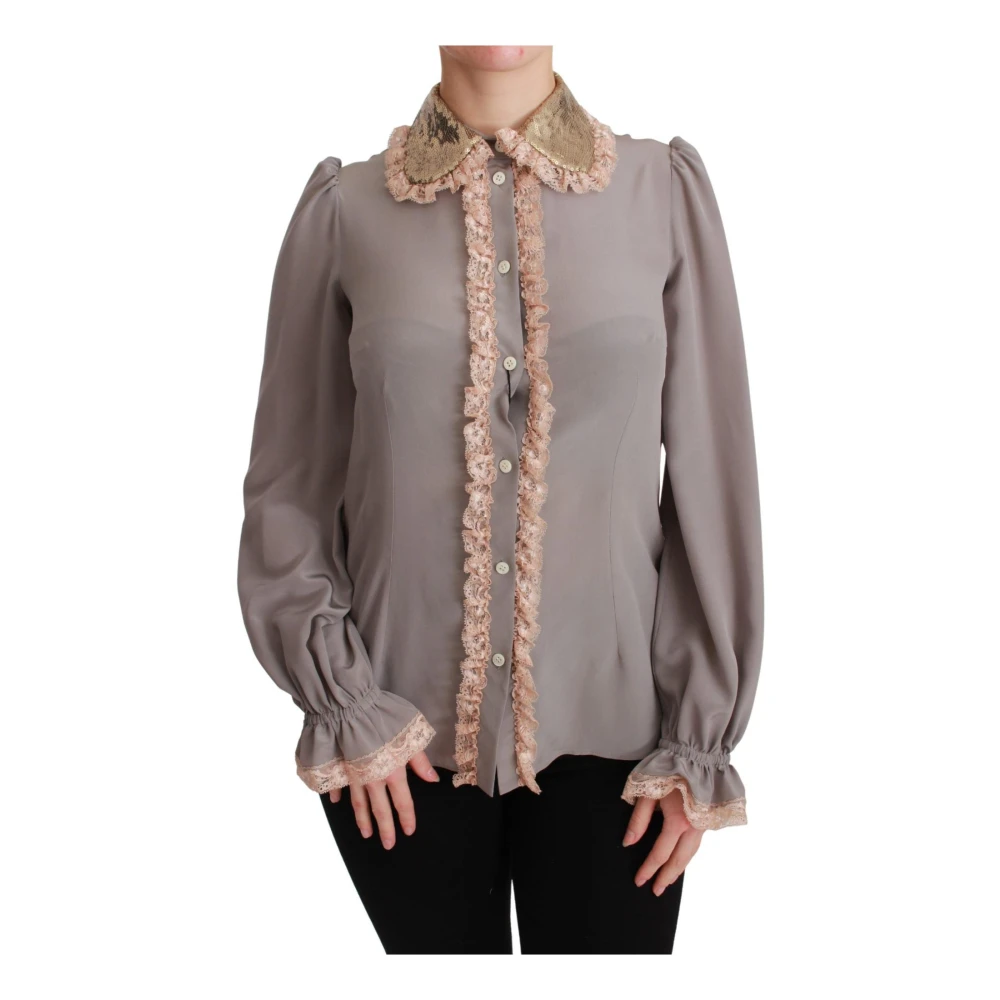 Dolce & Gabbana Pailletkraag Blouse Shirt Grijs Roze Gray Dames