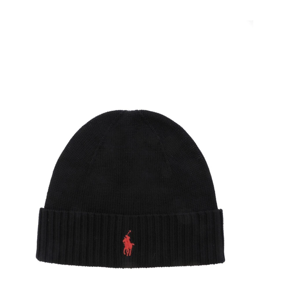Polo Ralph Lauren Zwarte Wollen Geribbelde Logo Geborduurde Hoed Black Heren