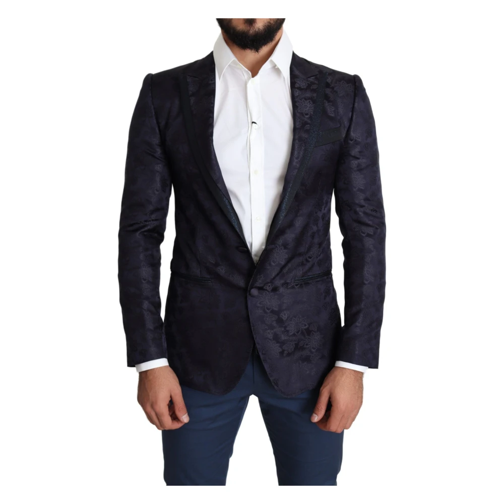 Dolce & Gabbana Men's Blue Blazers, Xs, Floral Jacquard Silk Martini Blazer