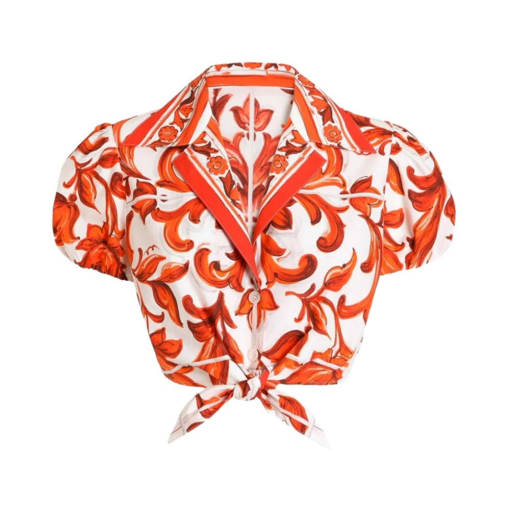 Dolce & Gabbana Multicolor Majolica-Print Poplin Shirt - Female - Blouses - Xs - Blouses & Shirts