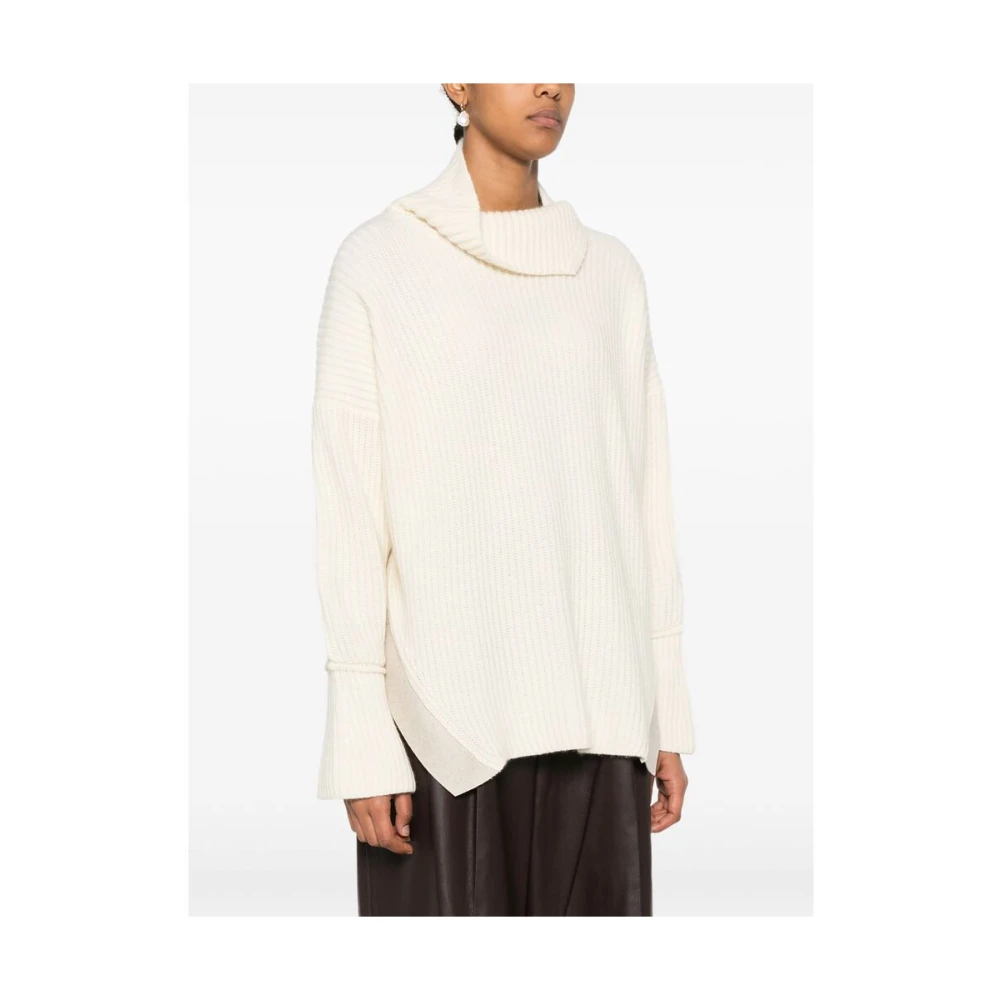 Kujten Cashmere Ribgebreide Trui White Dames