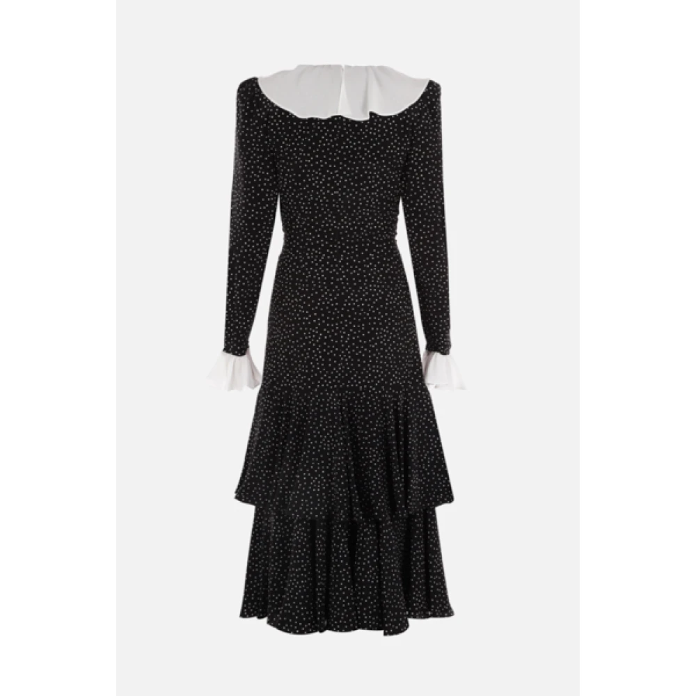 Alessandra Rich Zwarte zijden jurk met ruchekraag en polkadots Black Dames
